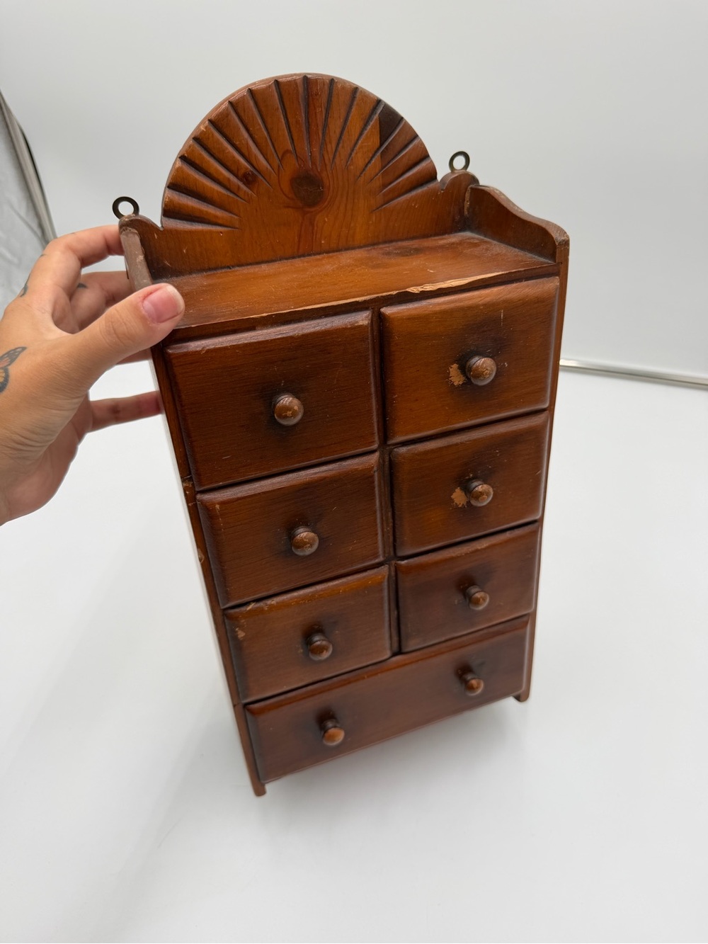 Vintage Wooden Apothecary Spice Cabinet 8 Drawer Farmhouse Wall Shelf - Picture 4 of 10